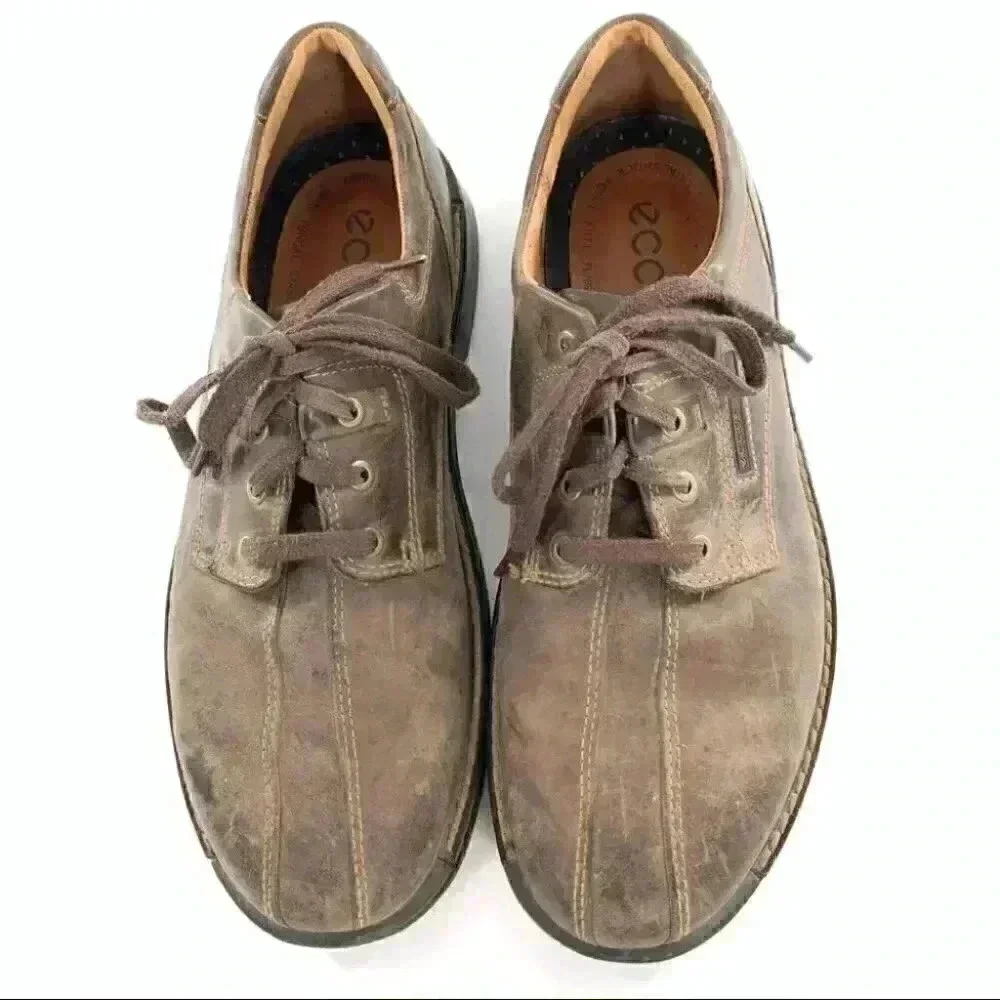 Ecco mens Oxfords size 45 11.5 brown leather lace up comfort orthopedic walking